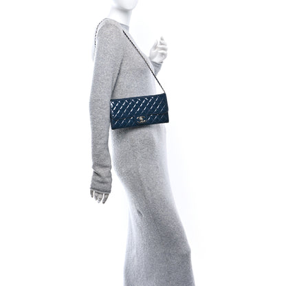 Chanel Patent Calfskin Quilted Brilliant East West Flap Clutch Blue 2 of 11