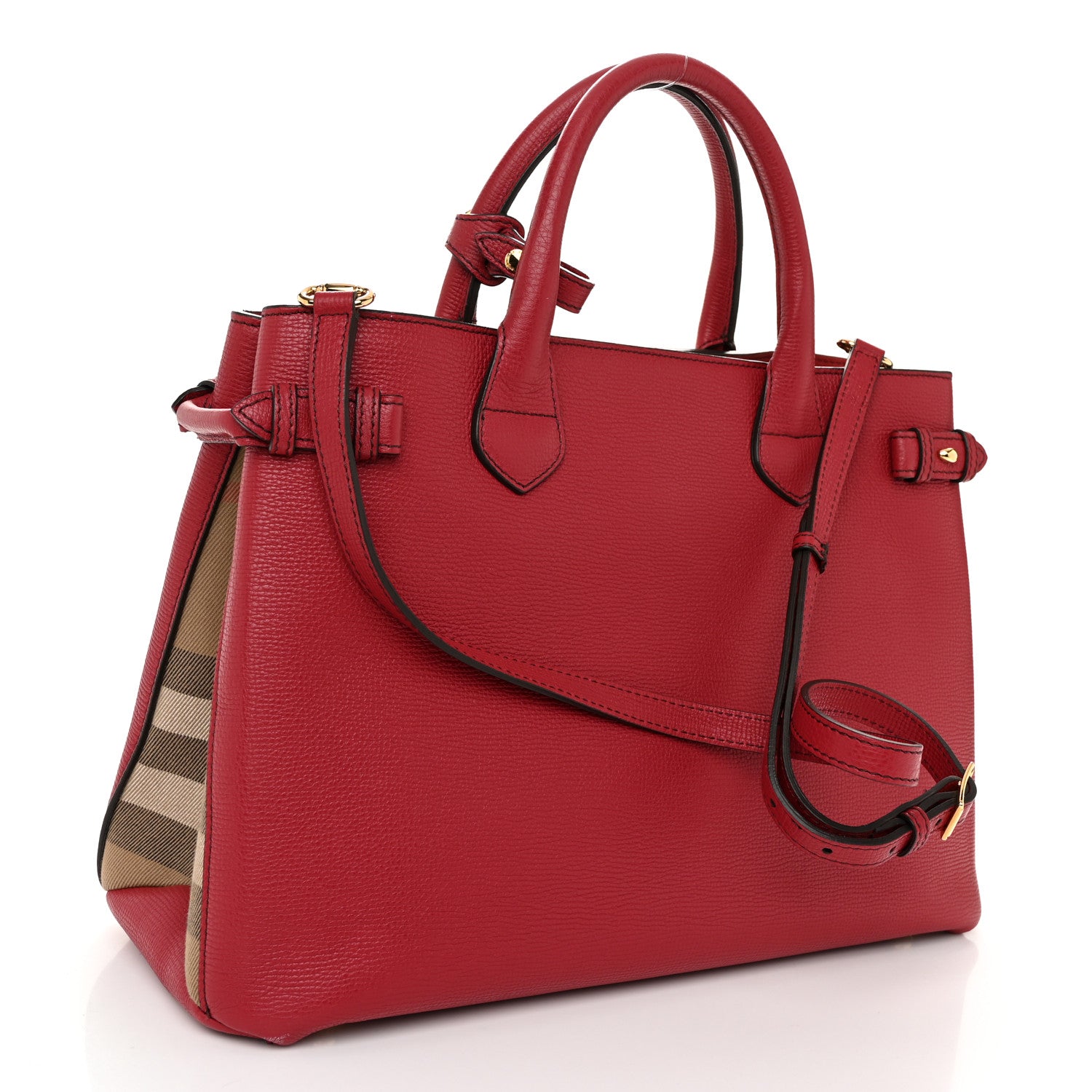 Burberry Derby Calfskin House Check Medium Banner Tote Russet Red 3 of 13