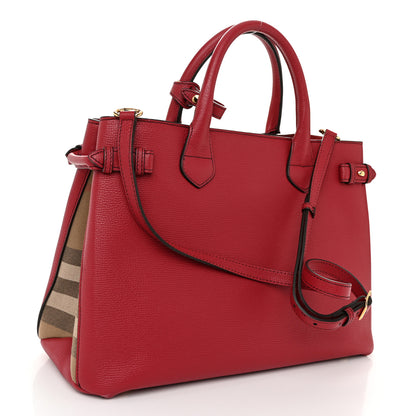 Burberry Derby Calfskin House Check Medium Banner Tote Russet Red 3 of 13