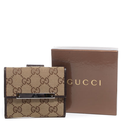 Gucci Monogram Textured Calfskin Metal Bar French Flap Wallet Beige Ebony Cocoa 5 of 7
