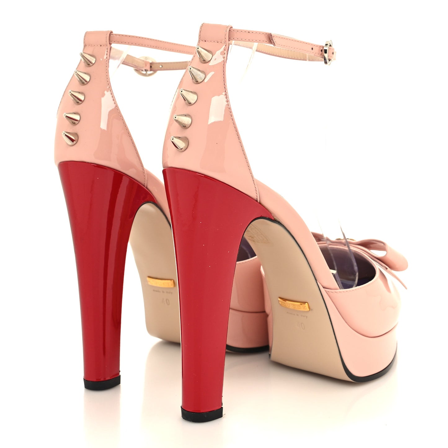 Patent Crystal GG Bow Sadie Spike Ankle Strap d'Orsay Platform High Heel Pumps 40 Perfect Pink