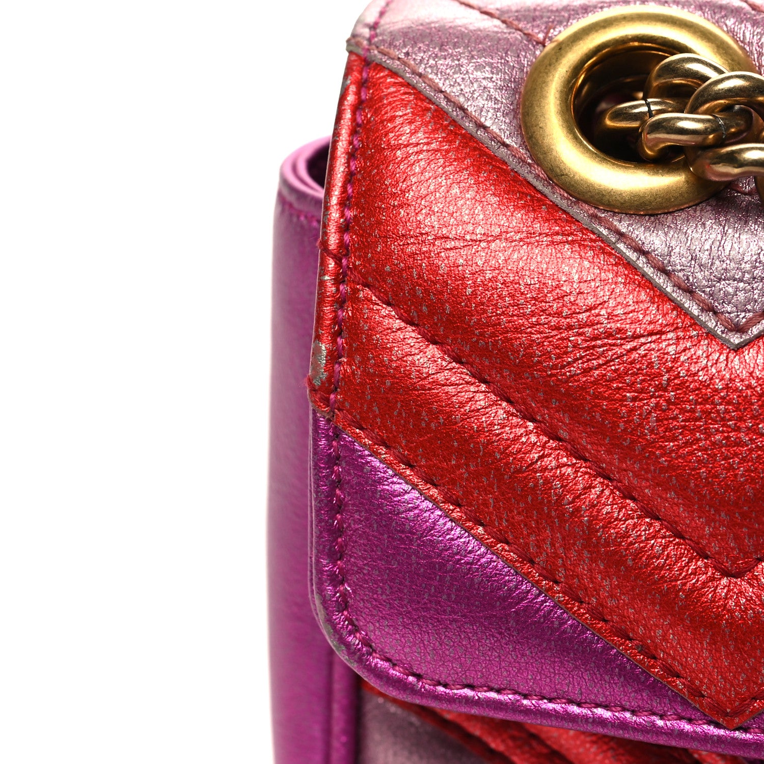 Gucci Metallic Calfskin Matelasse Mini GG Marmont Shoulder Bag Fuchsia 12 of 13