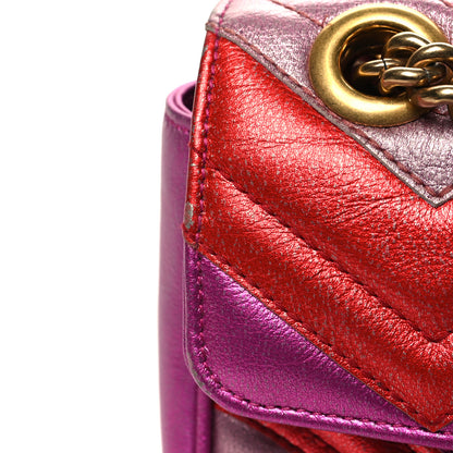 Gucci Metallic Calfskin Matelasse Mini GG Marmont Shoulder Bag Fuchsia 12 of 13