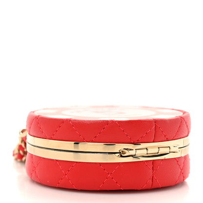 Chanel Lambskin Enamel Quilted Round Poker Chip Clutch With Chain Red White 4 of 11