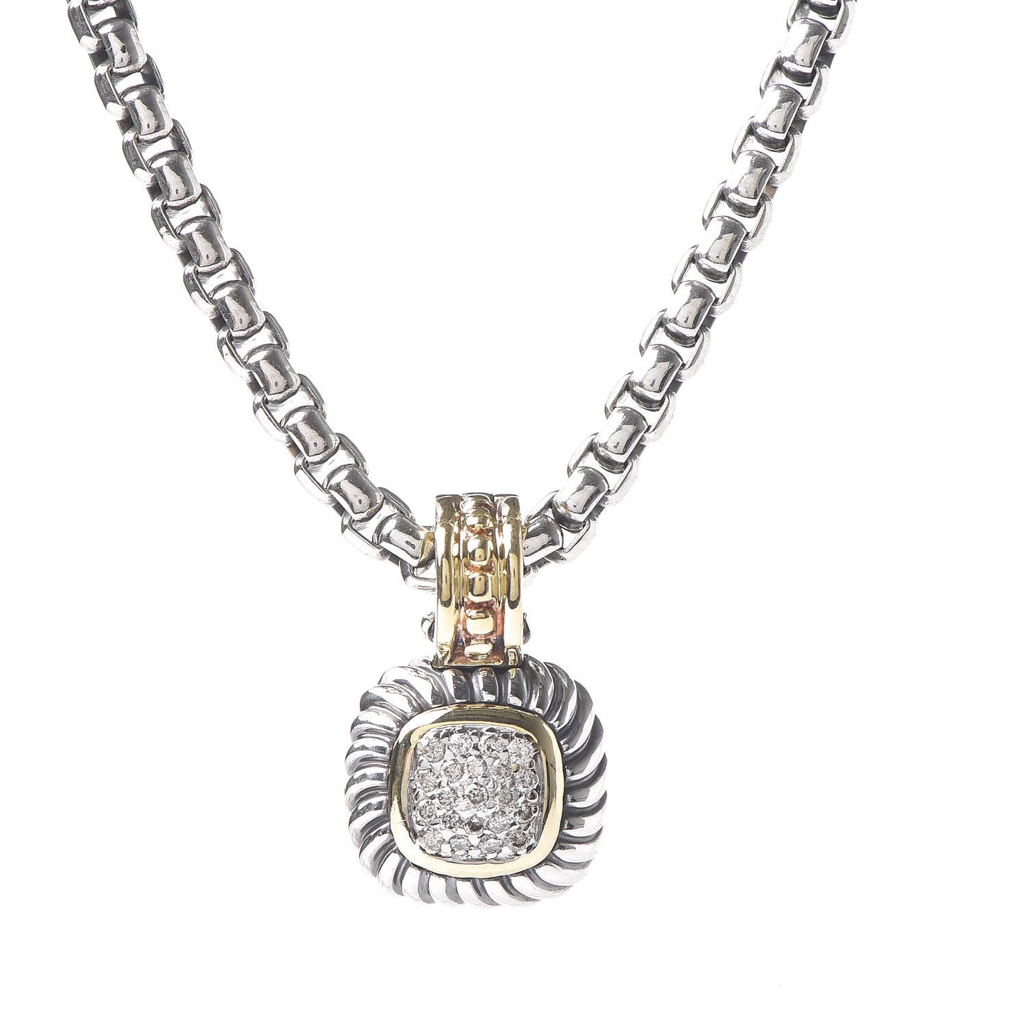 Sterling Silver 18K Yellow Gold Diamond 7mm Albion Pendant Necklace