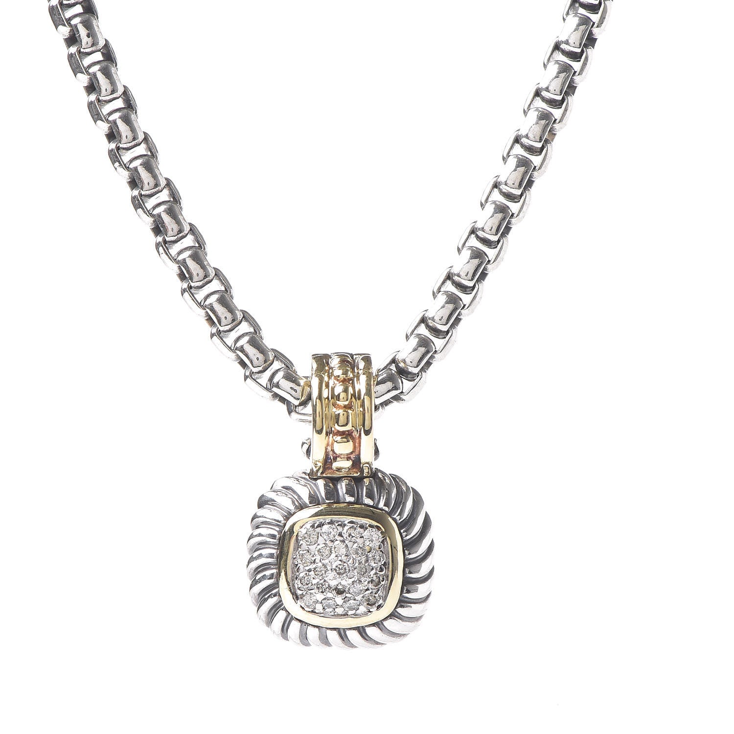 David Yurman Sterling Silver 18K Yellow Gold Diamond 7mm Albion Pendant Necklace 4 of 6