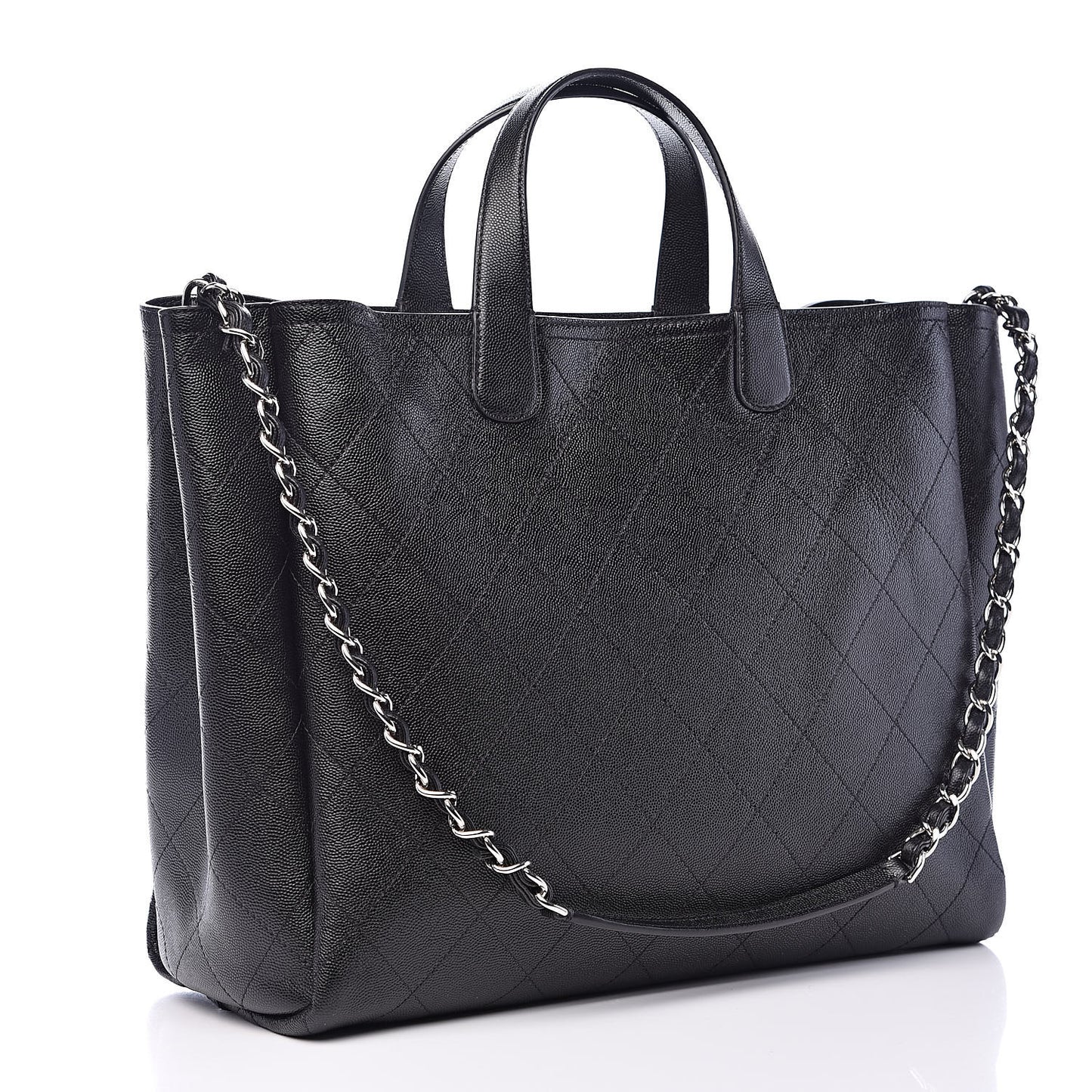 Caviar Stitched Large Shopping Tote Black