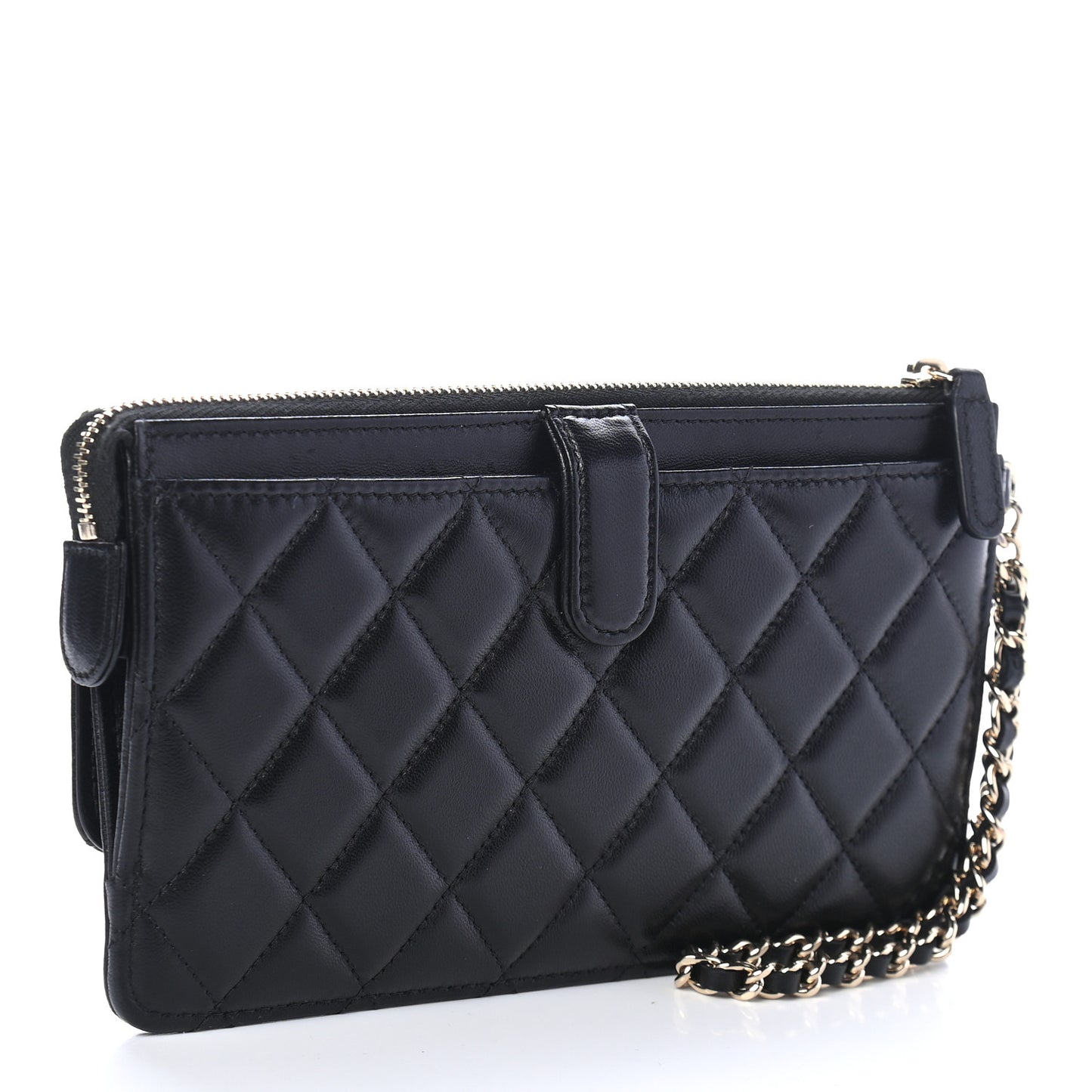 Lambskin Quilted All About Chanel Charm Wristlet Wallet Black