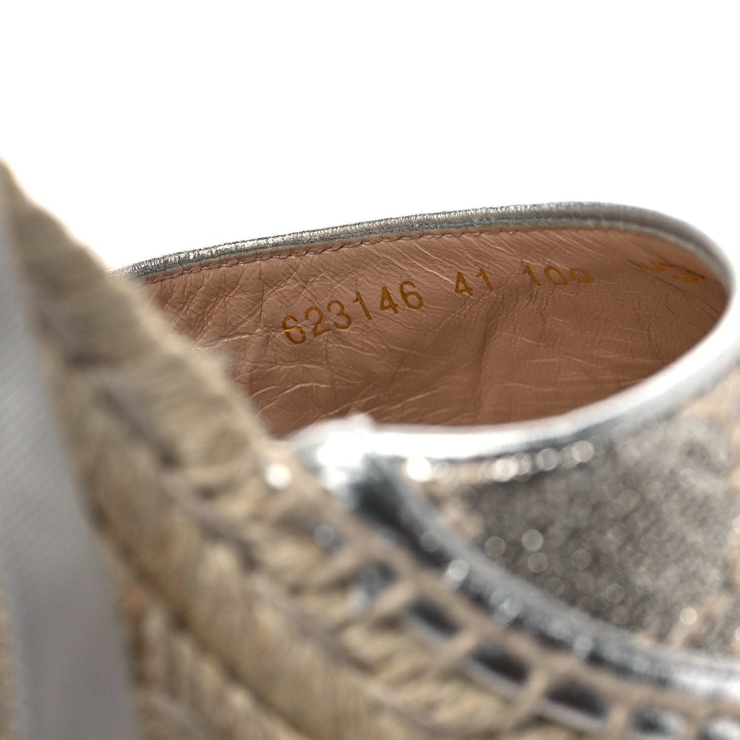Gucci Lame GG Monogram Ankle Wrap Platform Espadrille Wedges 41 Silver Beige Light Grey 8 of 8