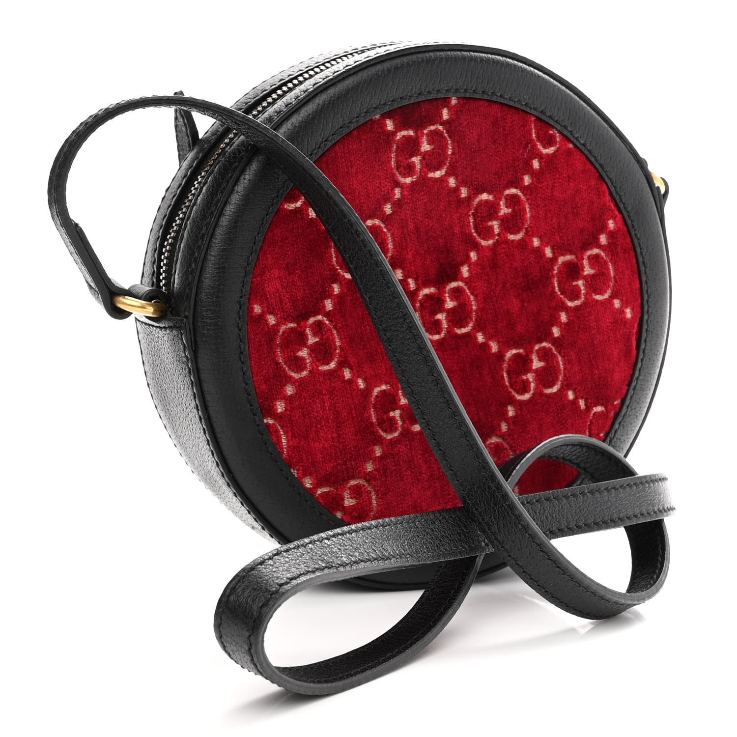 Gucci Velvet GG Monogram Textured Calfskin Round Shoulder Bag Red Cipria Black 4 of 10