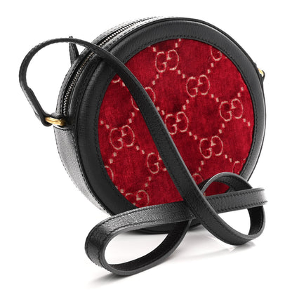Gucci Velvet GG Monogram Textured Calfskin Round Shoulder Bag Red Cipria Black 4 of 10