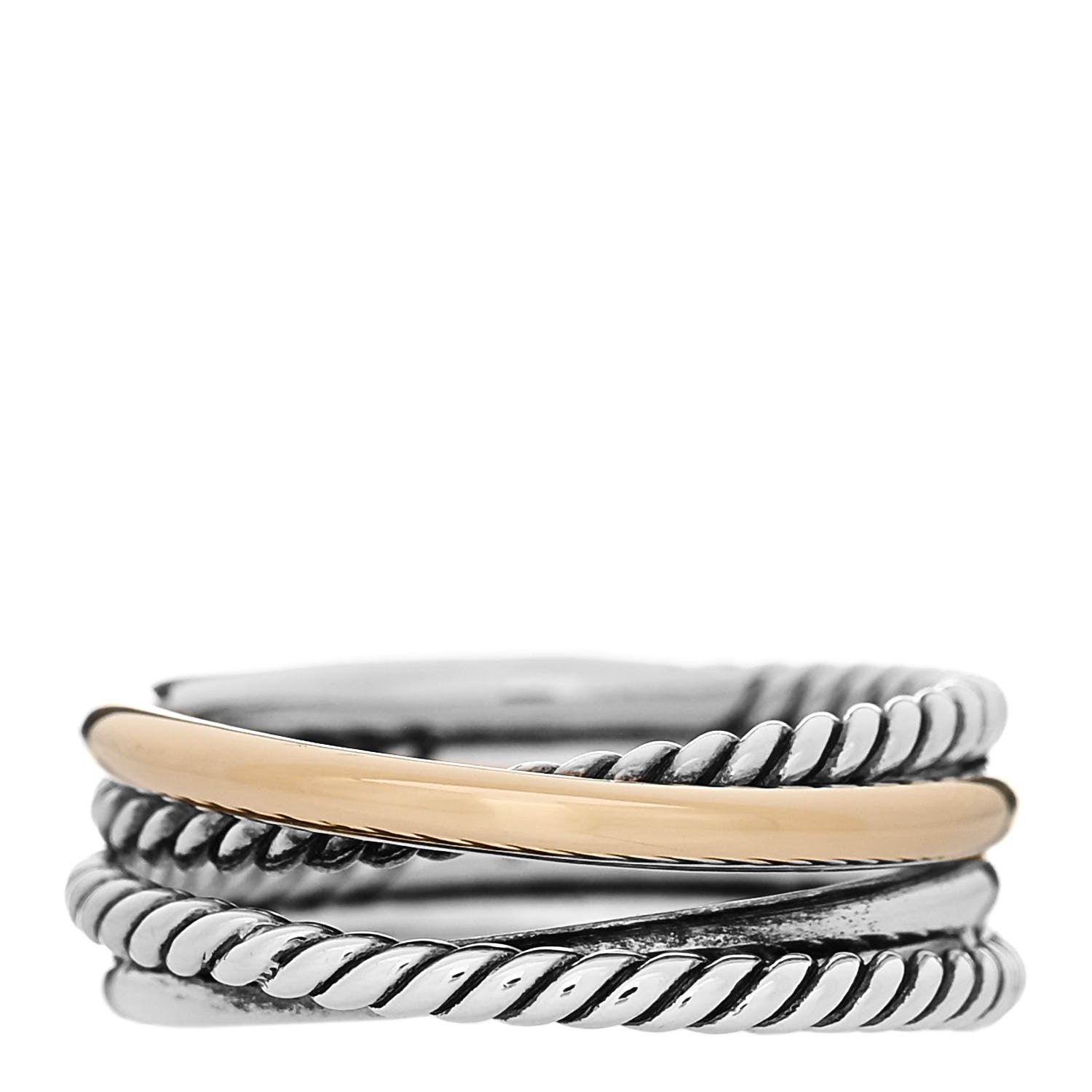 David Yurman Sterling Silver 18K Yellow Gold Narrow Crossover Ring 51 5.75 1 of 4