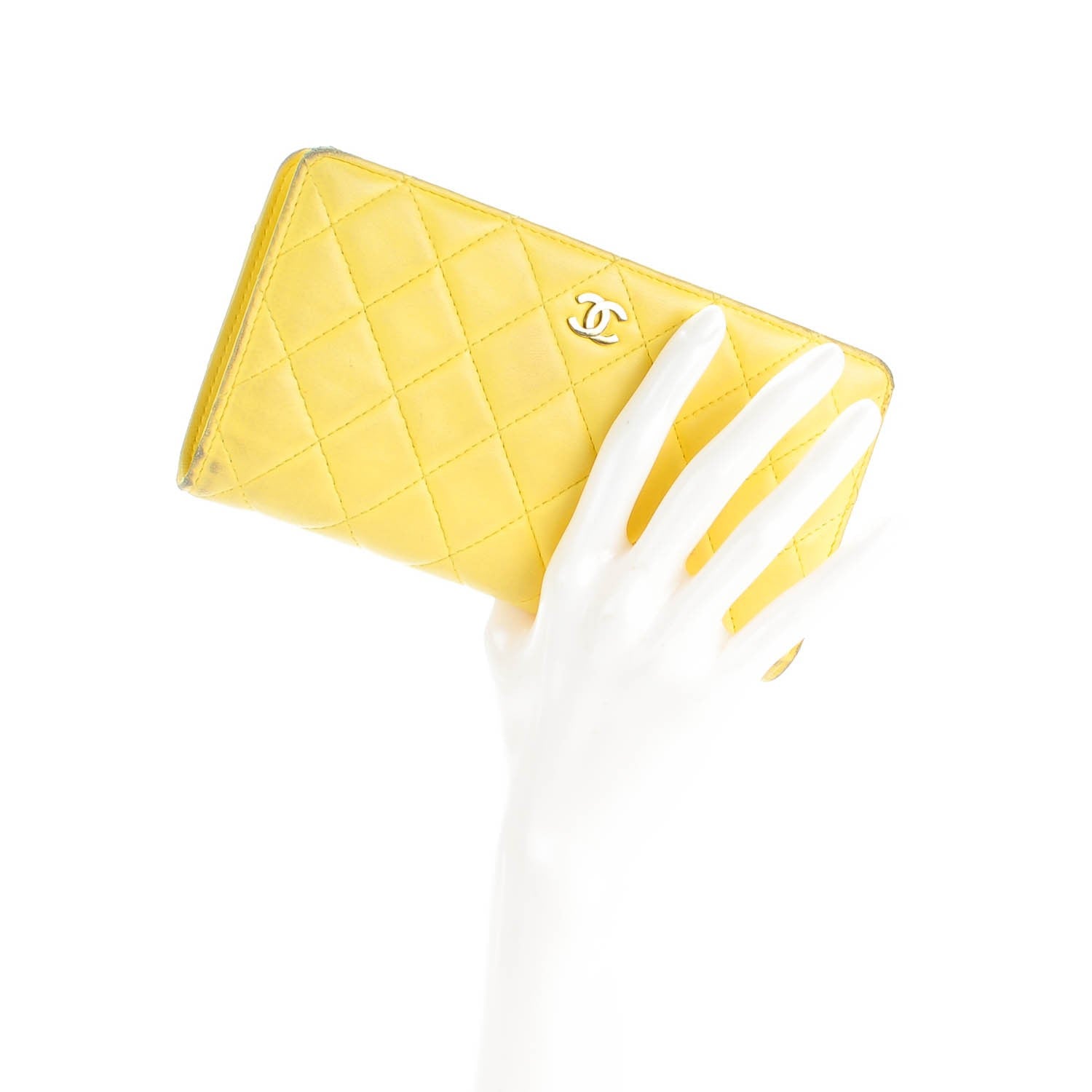 Chanel Lambskin Quilted Yen Wallet Yellow 2 of 11