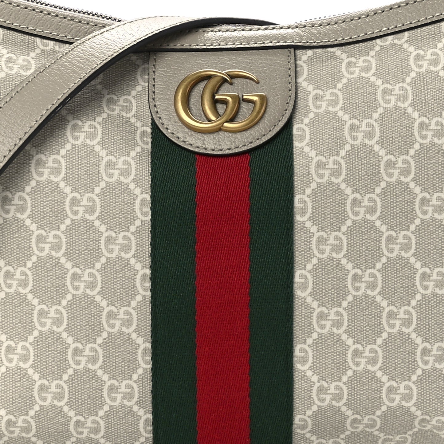 GG Supreme Monogram Textured Dollar Calfskin Web Small Ophidia Half Moon Hobo Beige Mystic White Oatmeal