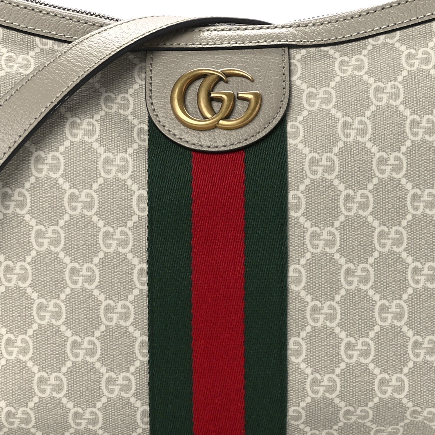 Gucci GG Supreme Monogram Textured Dollar Calfskin Web Small Ophidia Half Moon Hobo Beige Mystic White Oatmeal 8 of 11
