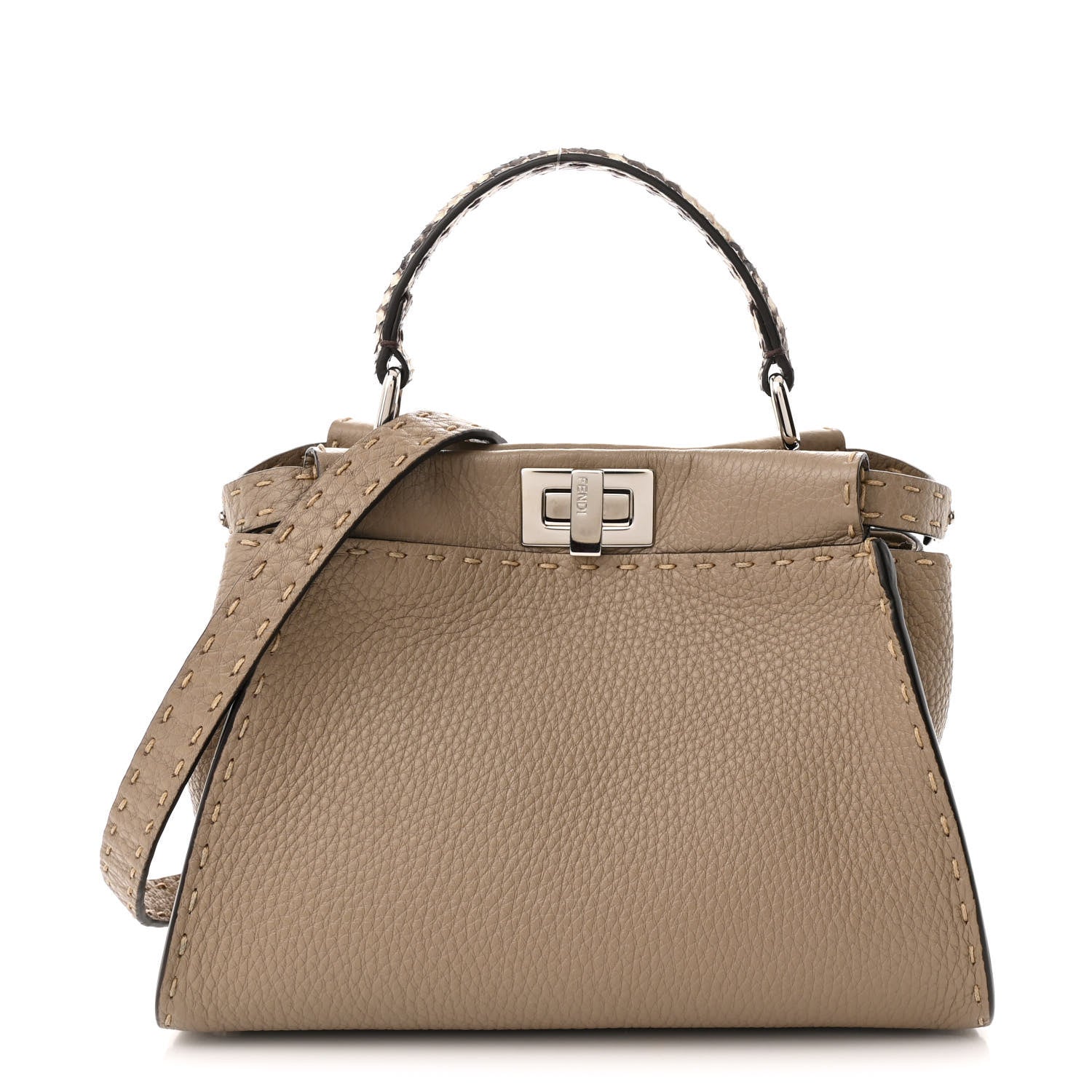 Fendi Cuoio Romano Snakeskin Selleria Mini Peekaboo Iconic Satchel Roccia Corda 1 of 10