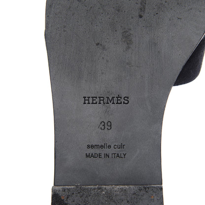 Hermes Suede Goatskin Oran Sandals 39 Black 9 of 10