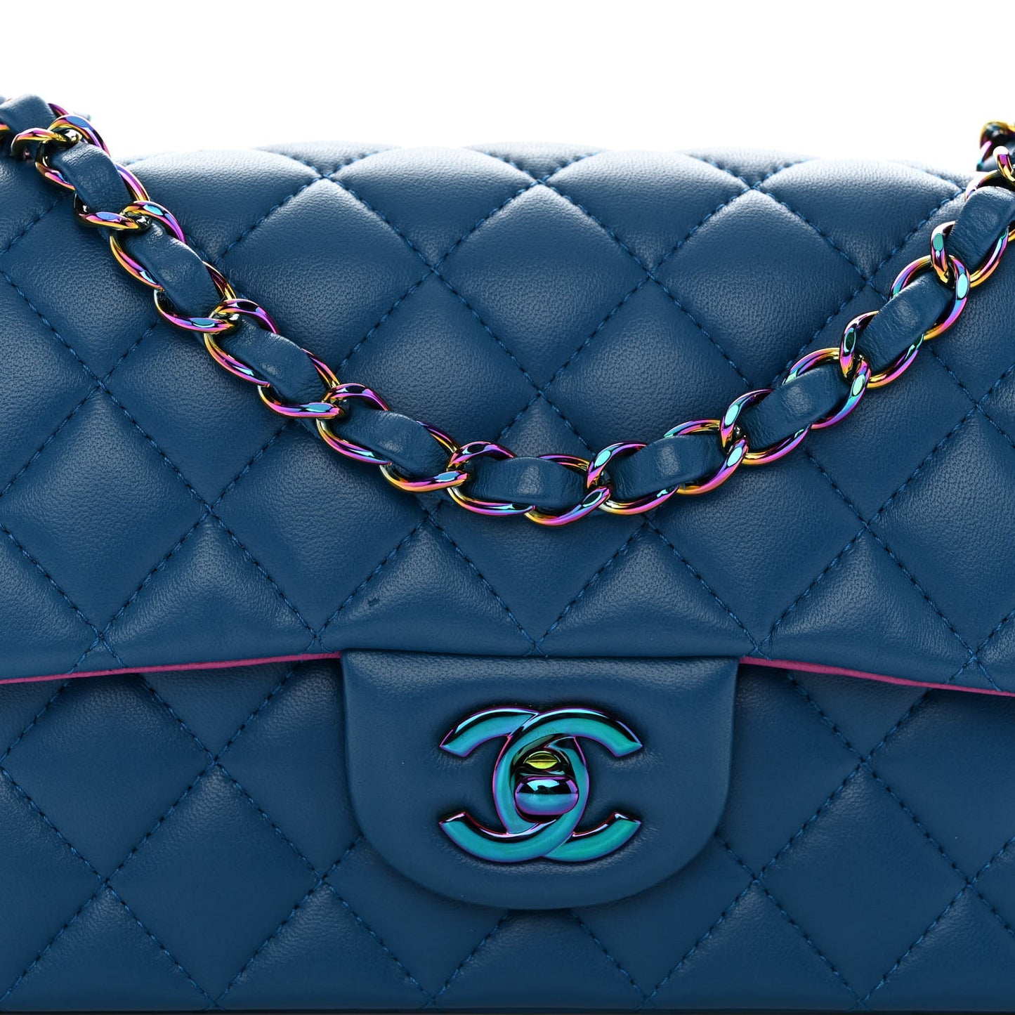 Lambskin Quilted Mini Rectangular Flap Blue Purple
