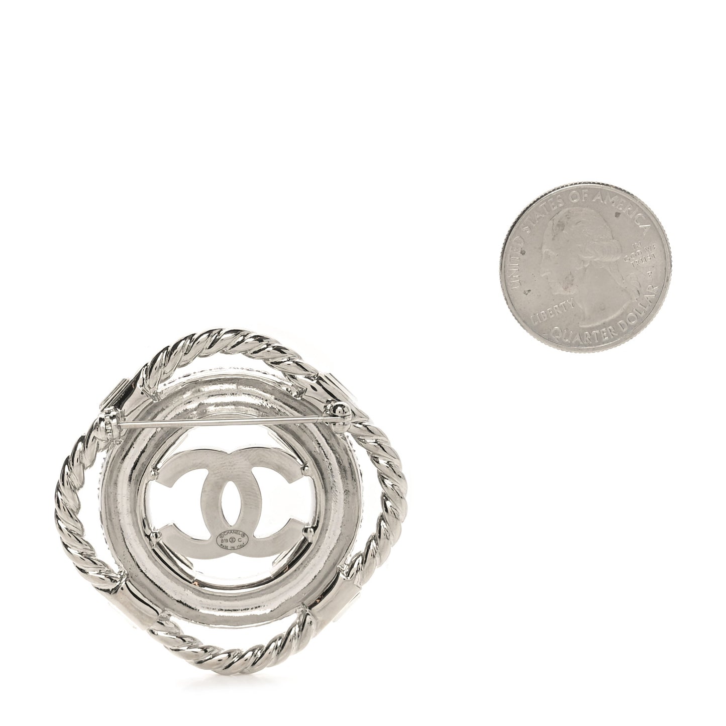 Crystal CC Lifesaver Pin Brooch Silver Blue