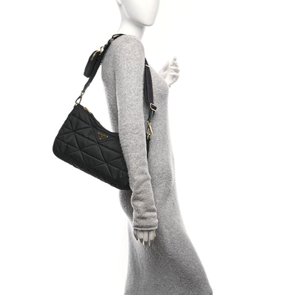 Prada Re-Nylon Triangle Quilted Padded Patchwork System Large Shoulder Bag Black 2 of 9