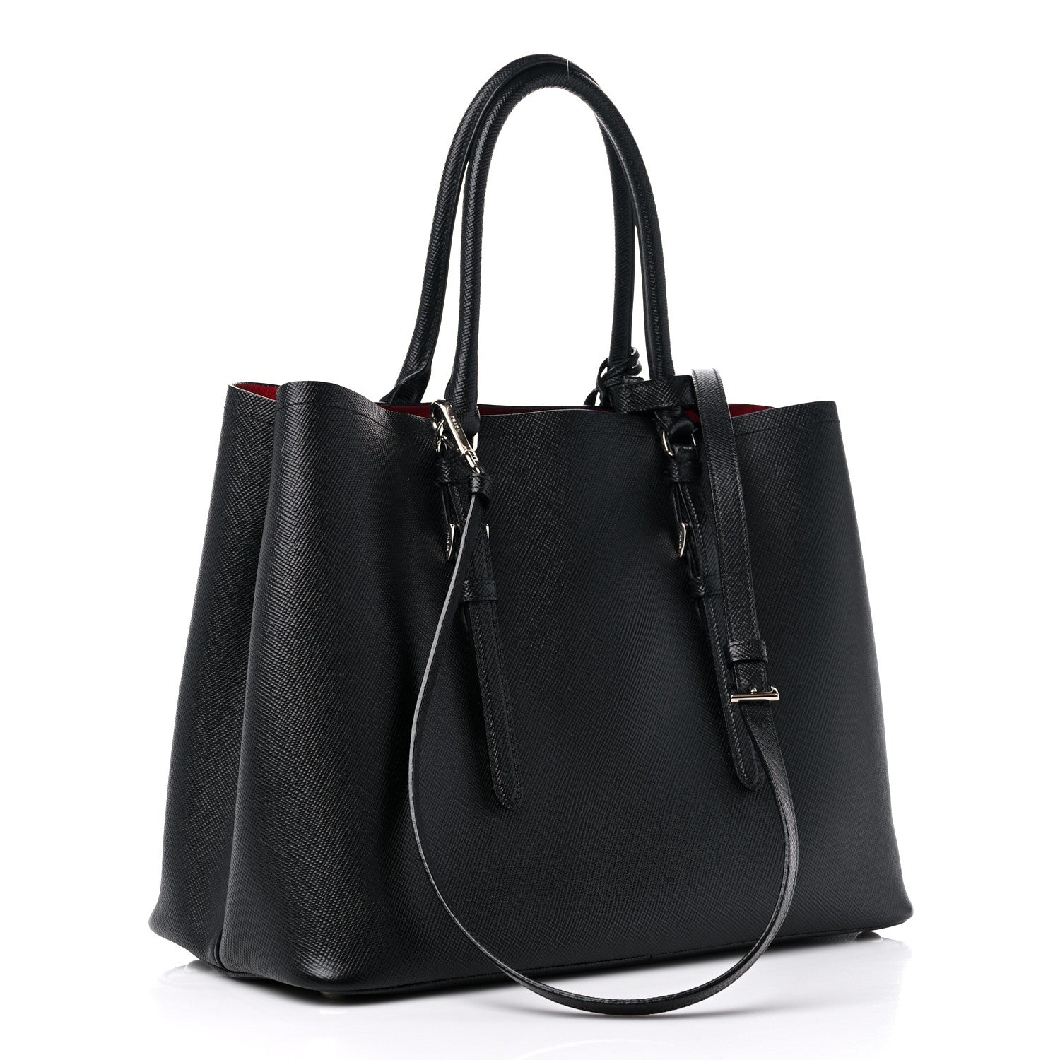Prada Saffiano Cuir Medium Double Handle Tote Black Fuoco 3 of 13