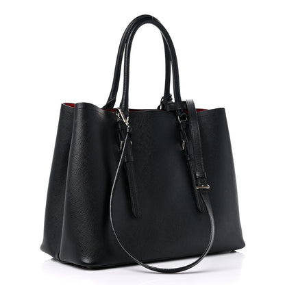 Prada Saffiano Cuir Medium Double Handle Tote Black Fuoco 3 of 13