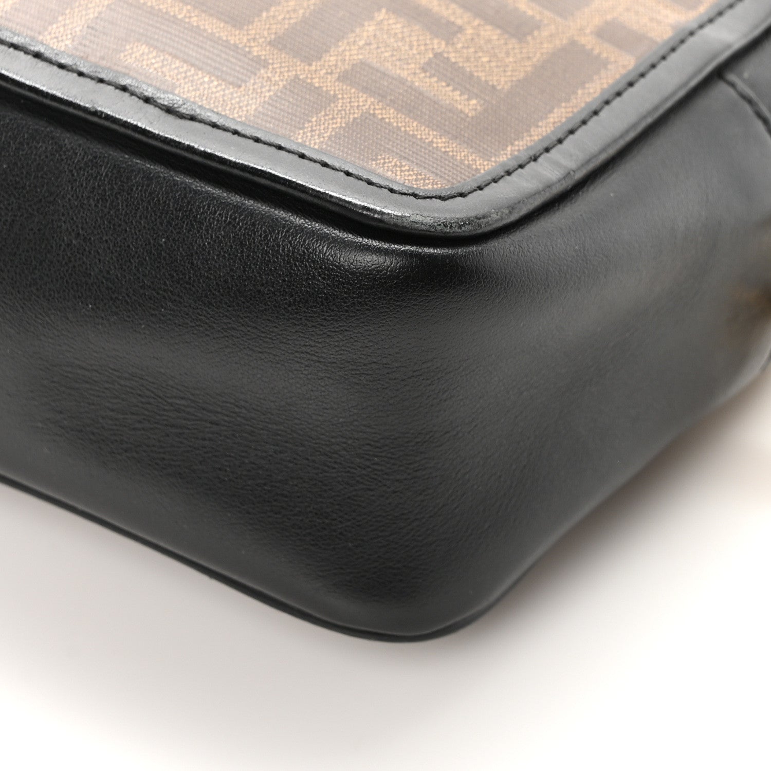 Fendi Glazed Fabric Vitello Century FF 1974 Stamp Patch Mini Camera Case Mogano Panna Black 10 of 10