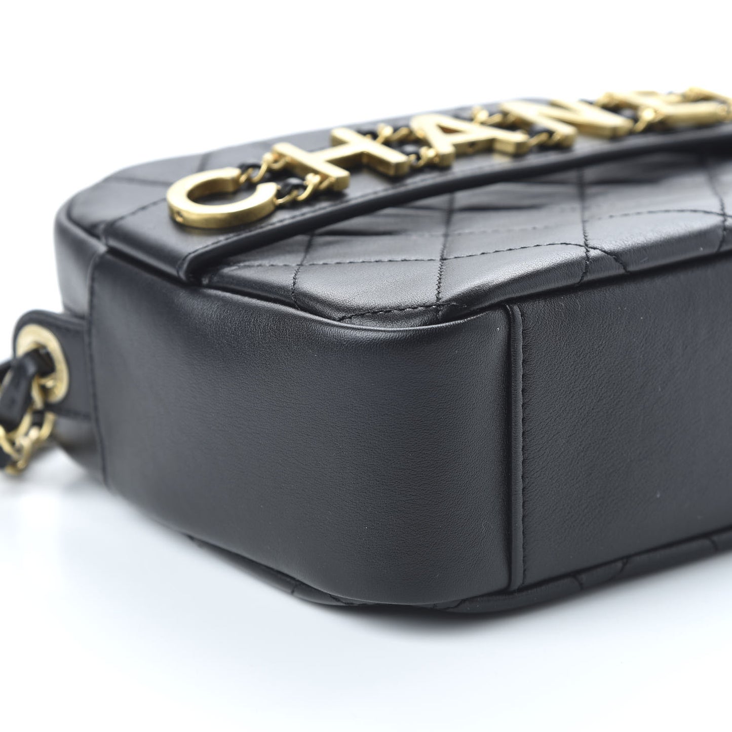 Calfskin Quilted Enchained Camera Case Bag Black