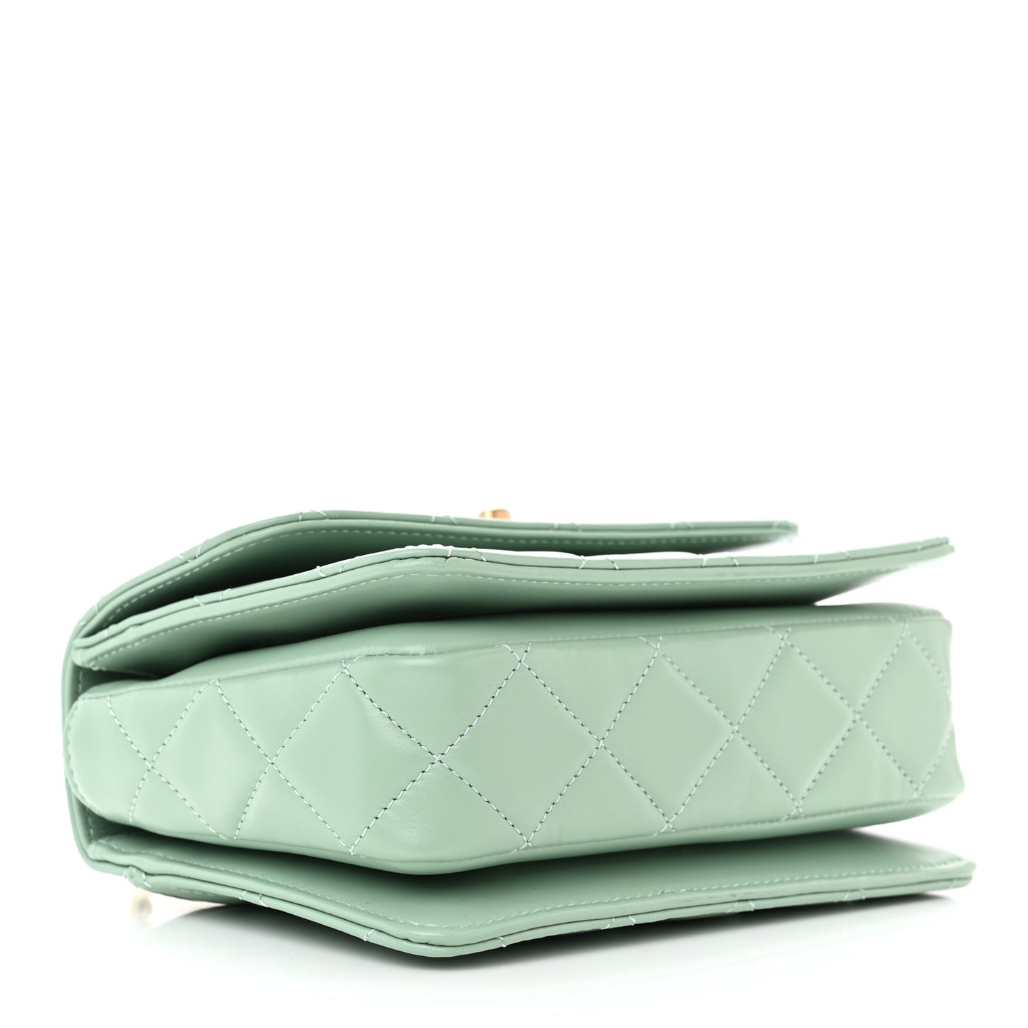 Shiny Calfskin Quilted Mini Metal Top Handle Flap Light Green