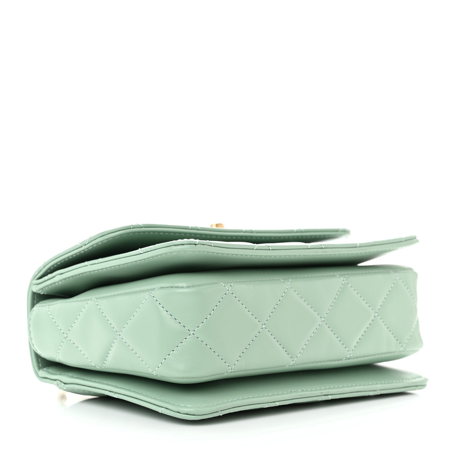 Chanel Shiny Calfskin Quilted Mini Metal Top Handle Flap Light Green 4 of 11