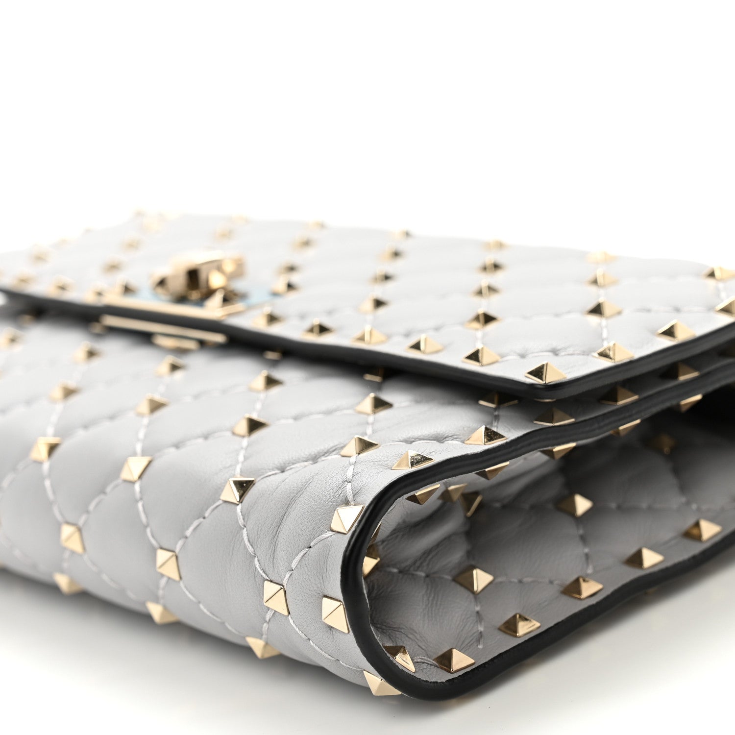 Valentino Garavani Lambskin Rockstud Spike Wallet on Chain Grey 9 of 9