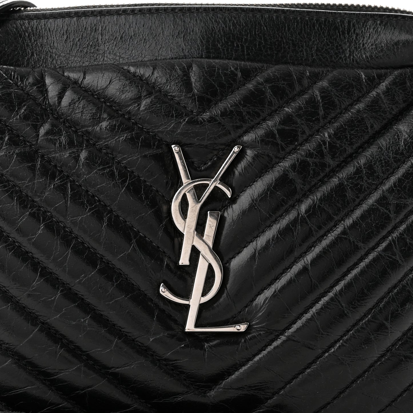 Cracked Shiny Calfskin Matelasse Monogram Lou Camera Bag Black