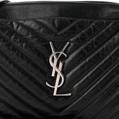 Saint Laurent Cracked Shiny Calfskin Matelasse Monogram Lou Camera Bag Black 8 of 12