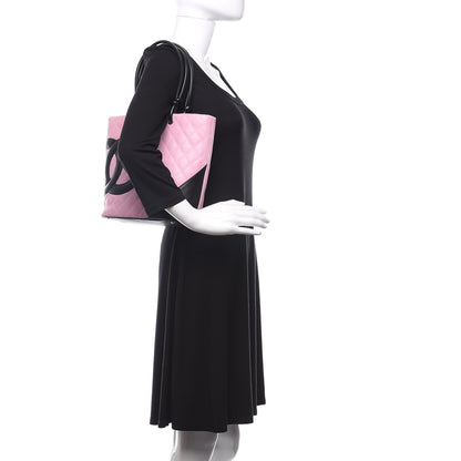 Chanel Calfskin Quilted Medium Cambon Tote Pink Black 2 of 12