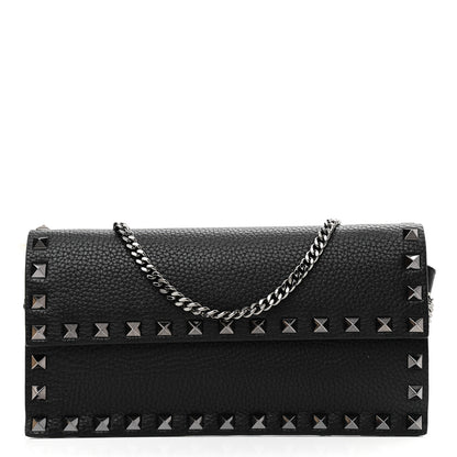 Valentino Garavani Grained Calfskin Rockstud Flap Wallet On Chain Black 1 of 8