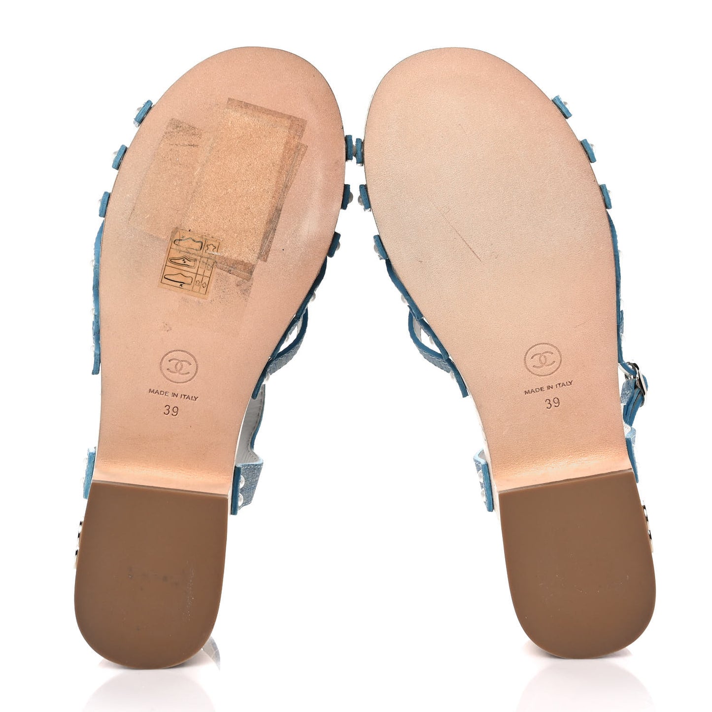 Fantasy Calfskin Denim Pearl Cork Sandals 39 Blue