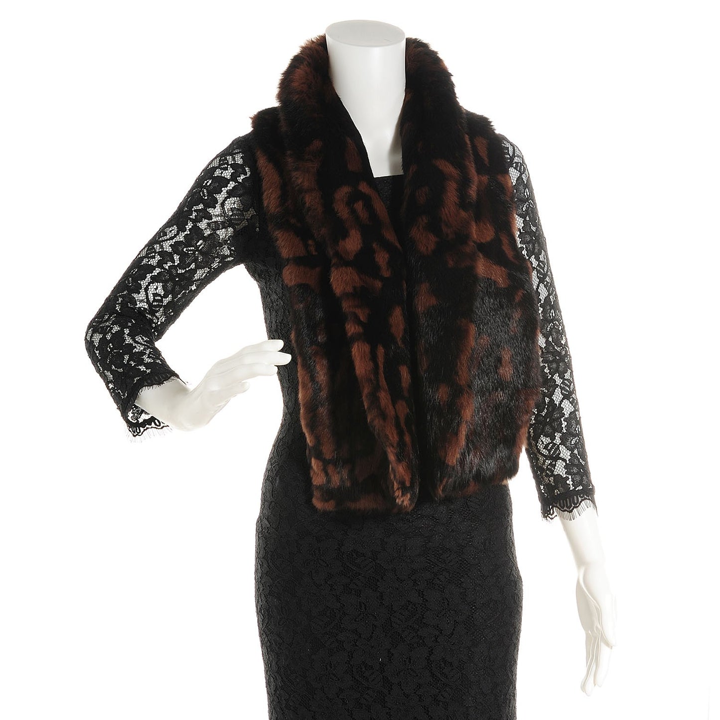 Printed Rabbit Fur Scarf Dark Camel