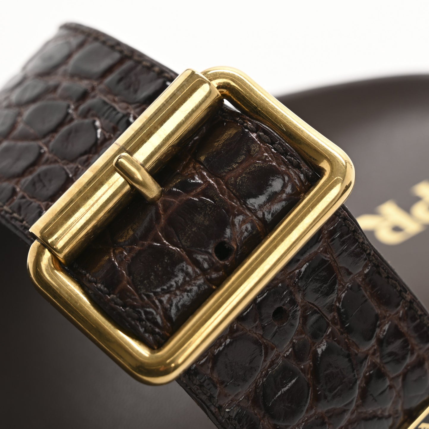 Calfskin Embossed Crocodile Buckle Slide Sandals 36 Cacao