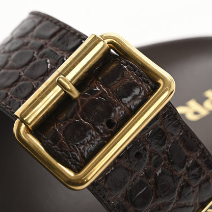 Prada Calfskin Embossed Crocodile Buckle Slide Sandals 36 Cacao 10 of 11