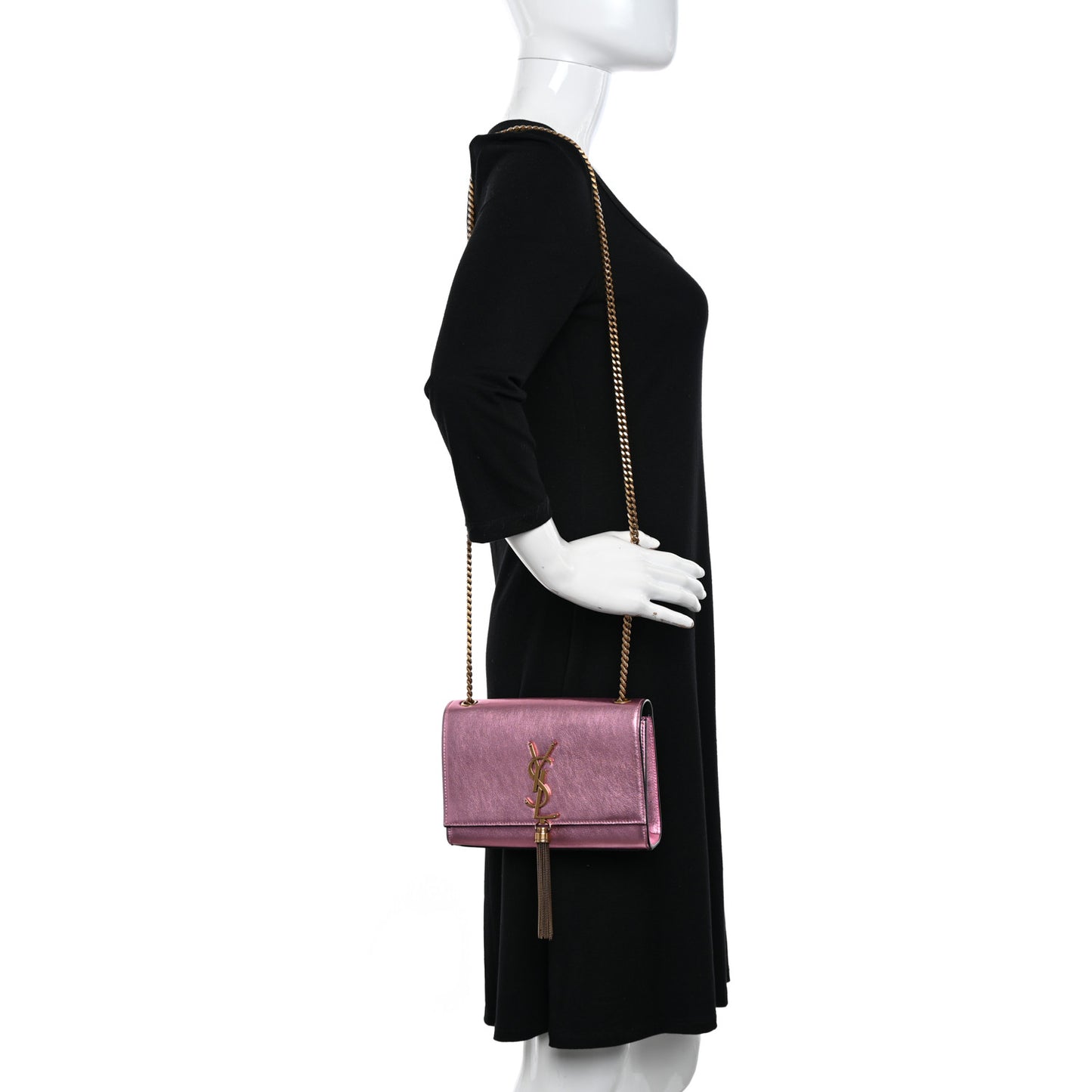 Metallic Calfskin Small Classic Monogram Kate Tassel Satchel Pink
