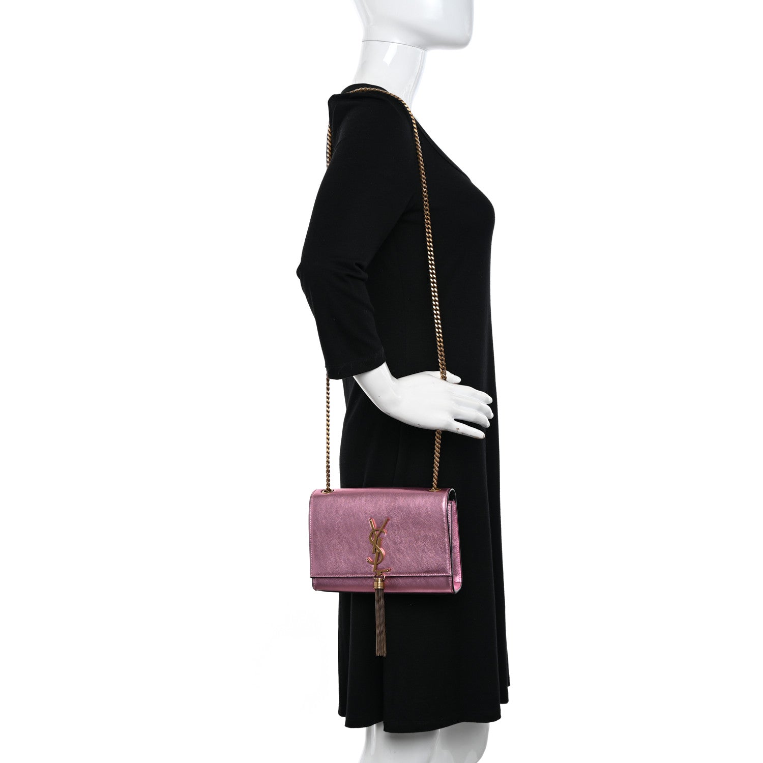 Saint Laurent Metallic Calfskin Small Classic Monogram Kate Tassel Satchel Pink 2 of 11