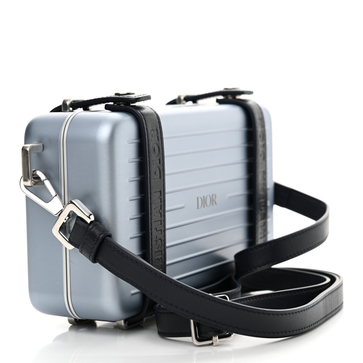 X RIMOWA Aluminum Personal Clutch On Strap Bleu