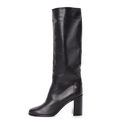 Chanel Calfskin Tall CC Boots 41.5 Black 1 of 7