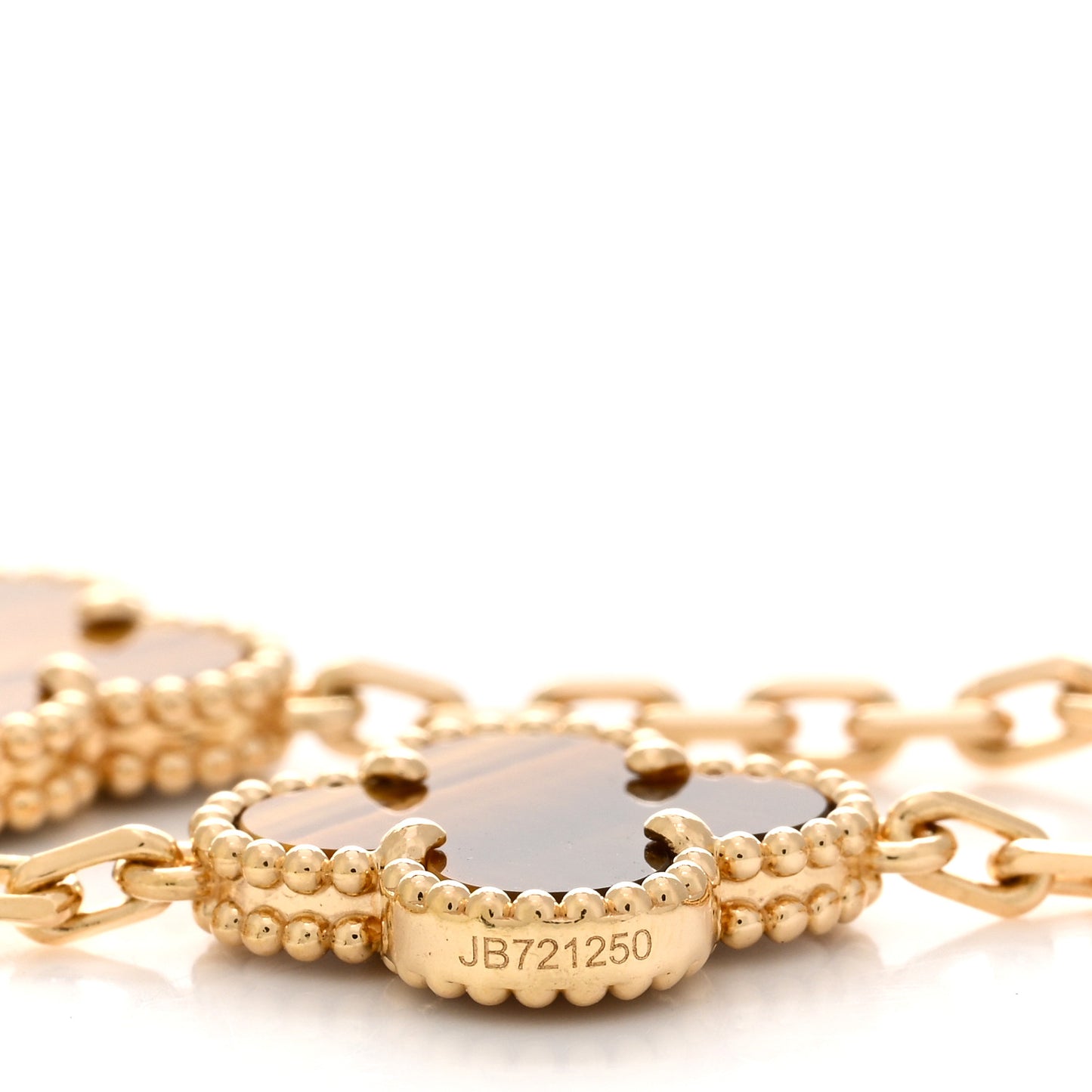 18K Yellow Gold Tiger Eye 5 Motifs Vintage Alhambra Bracelet