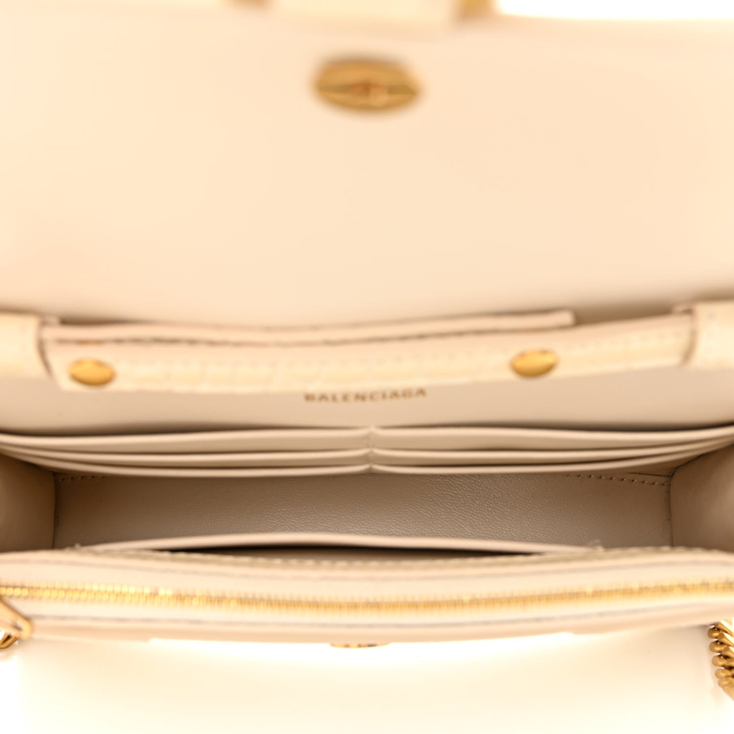 Balenciaga Shiny Calfskin Crocodile Embossed Hourglass Chain Bag Cream 5 of 10