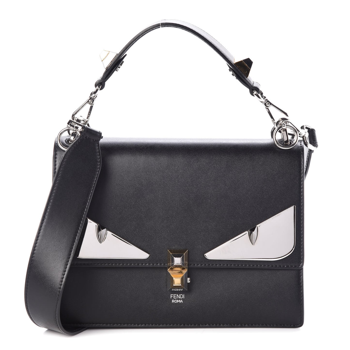 Vitello Liberty Lucido Metal Monster Eyes Studded Kan I Shoulder Bag Black