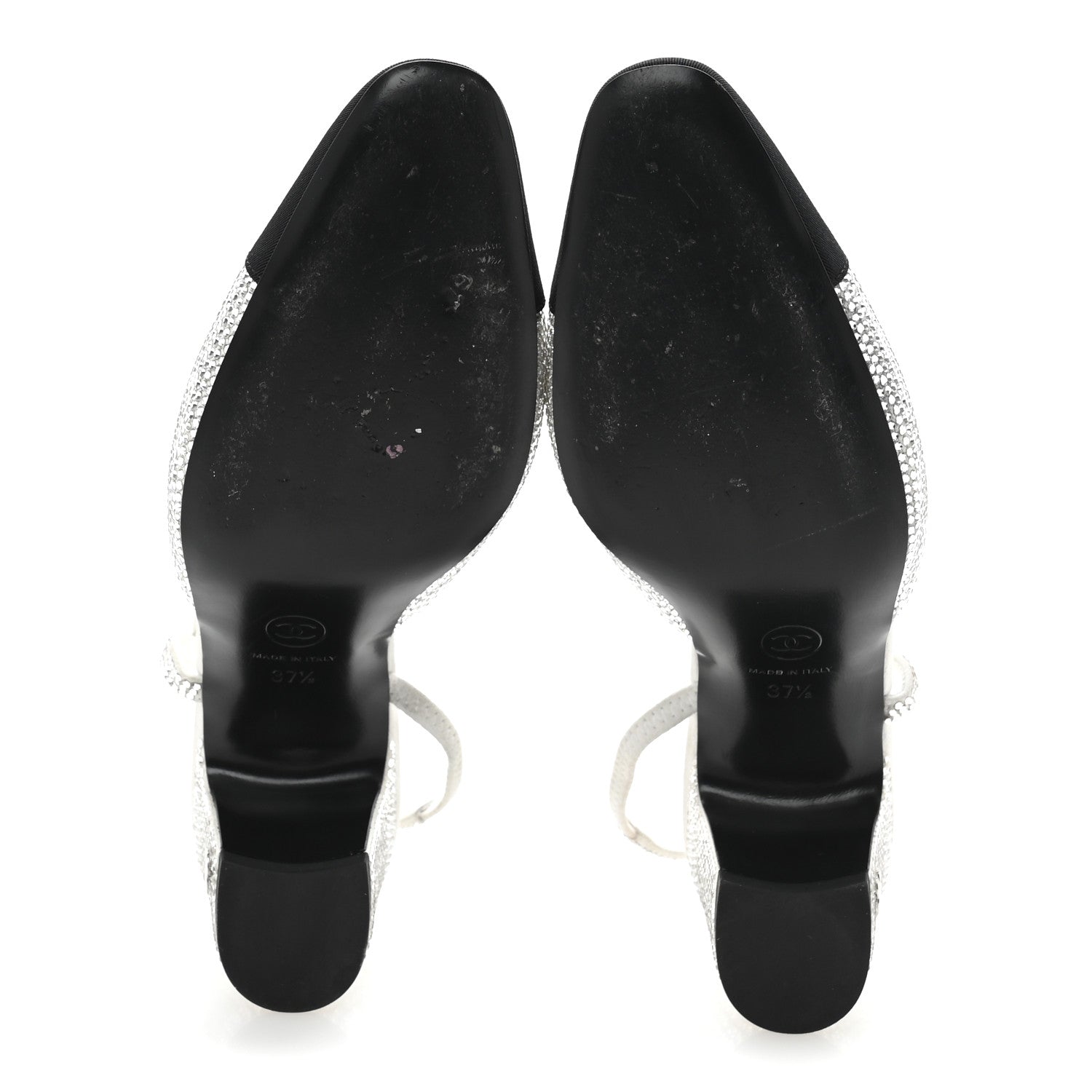 Chanel Strass Grosgrain Cap Toe CC Slingback Pumps 37.5 Silver Black 6 of 10