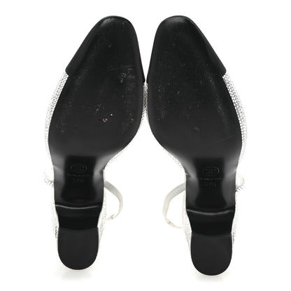 Chanel Strass Grosgrain Cap Toe CC Slingback Pumps 37.5 Silver Black 6 of 10
