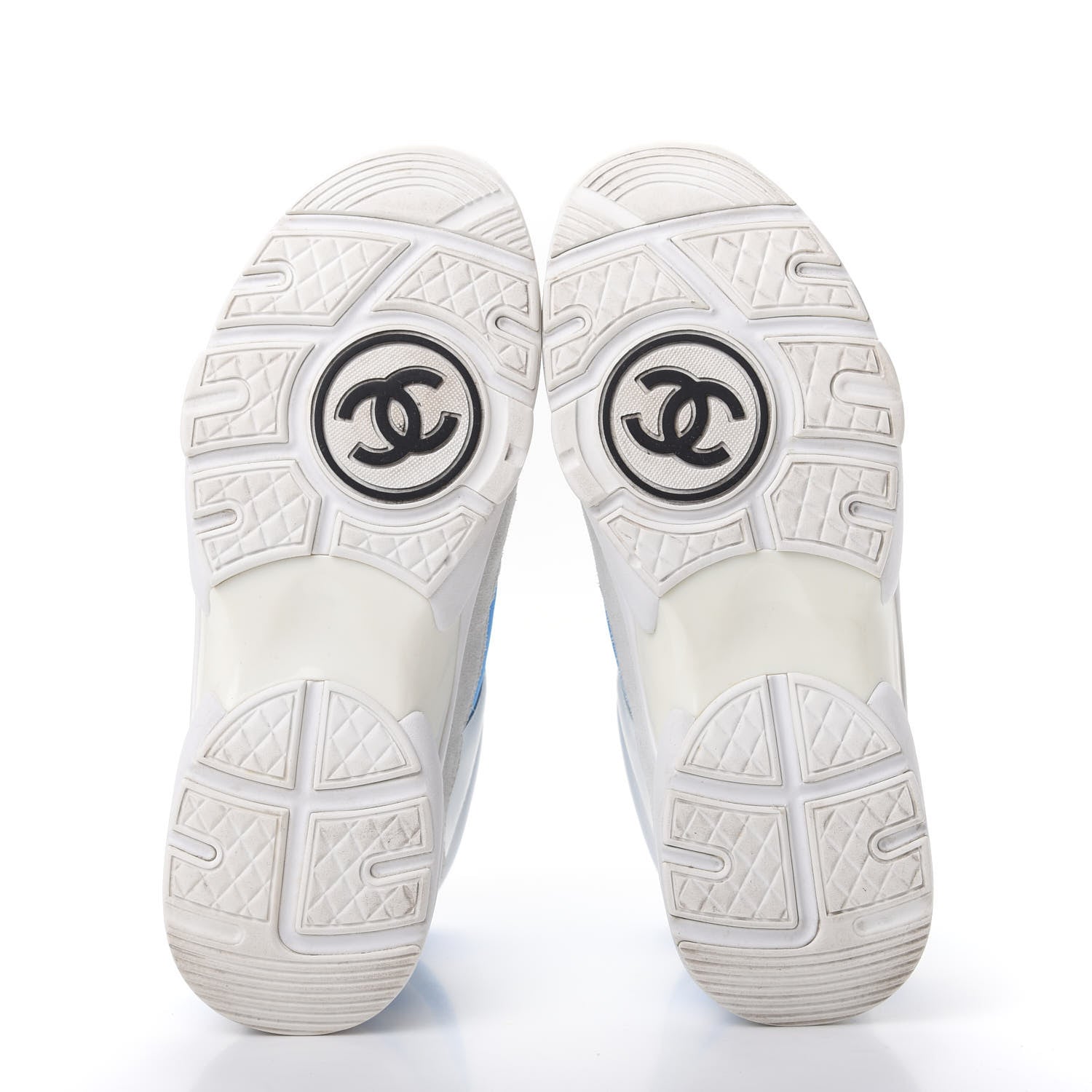 Chanel Suede Calfskin Lambskin High Top CC Sneakers 36.5 White Blue 6 of 10
