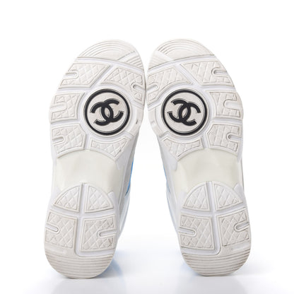 Chanel Suede Calfskin Lambskin High Top CC Sneakers 36.5 White Blue 6 of 10